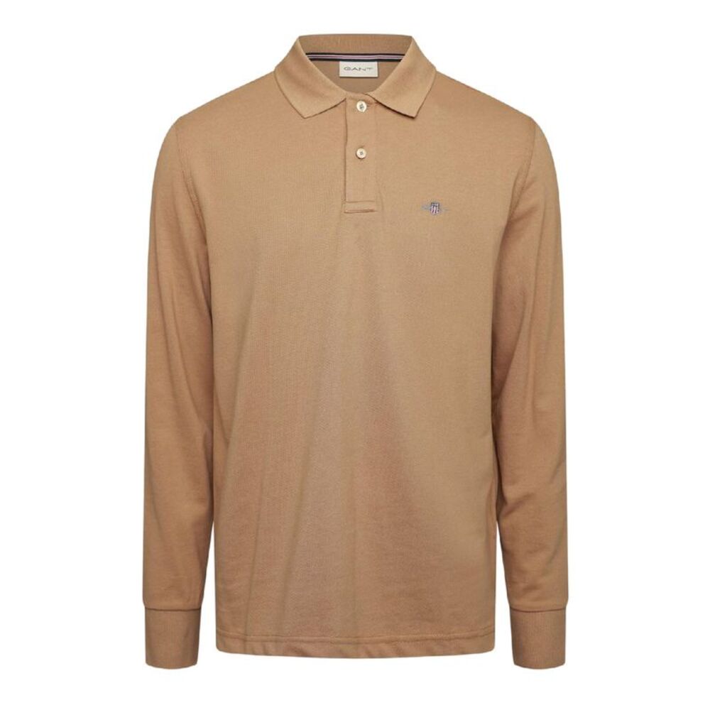 Gant Mens Embroidered Logo Long-Sleeved Polo Shirt / Caramel Brown